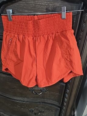 Zenana Outfitters Red-Orange Smocked Waist Athletic Shorts